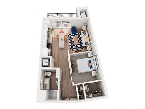 Floor plan for 1 bed, 1 bath, 670 sqft